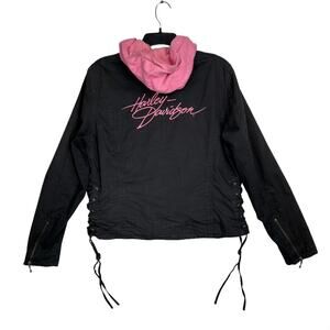 Harley-Davidson Black Pink Script Logo Hoodie Jacket Womens L